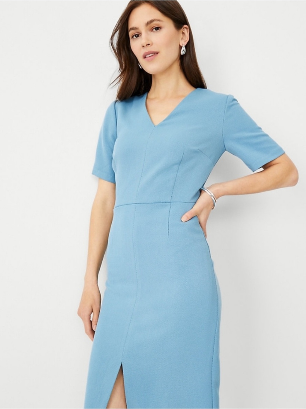 Ann Taylor Sz 12 new with tags double V-Neck Short Sleeve Dress in Dusty Blue